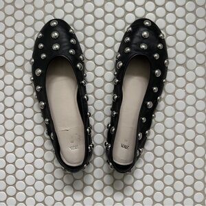ZARA NEW WOMAN STUDDED LEATHER BALLET FLATS SHOES BLACK SIZE 9/40 1541/410